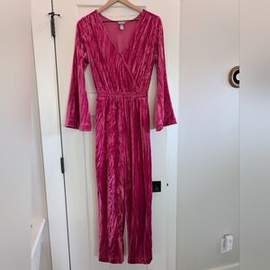 A New Day Vibrant Pink Velvet Jumpsuit Bell Sleeve XS
